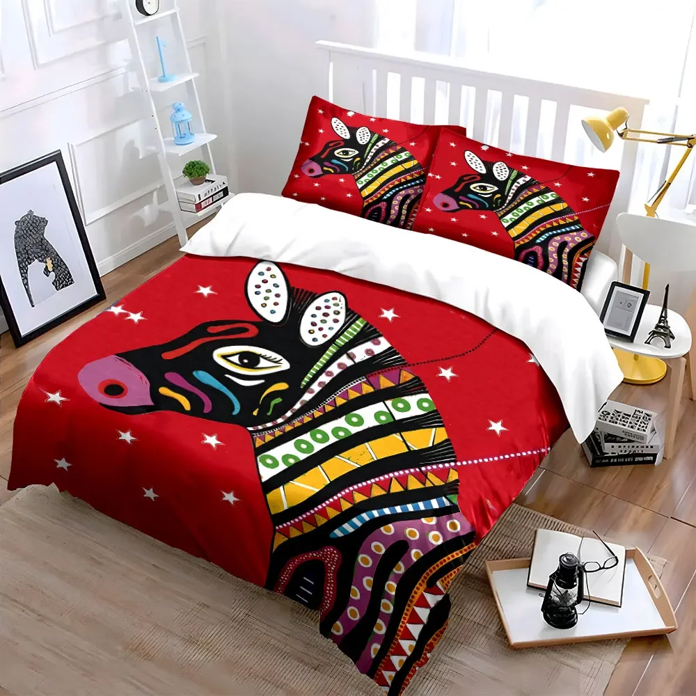Colorful Zebra Art Print Set Soft Comfortable Duvet Cover Bedding Set Included 1*Duvet Cover & 2*Pillowcases, gift