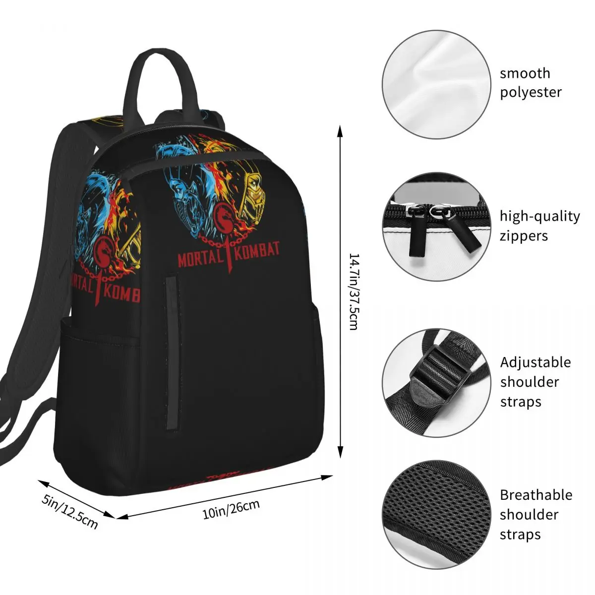 Mortal Kombat One Backpack Student BookBag Boys Girls School Bag Computer Shoulder Bags Men Women