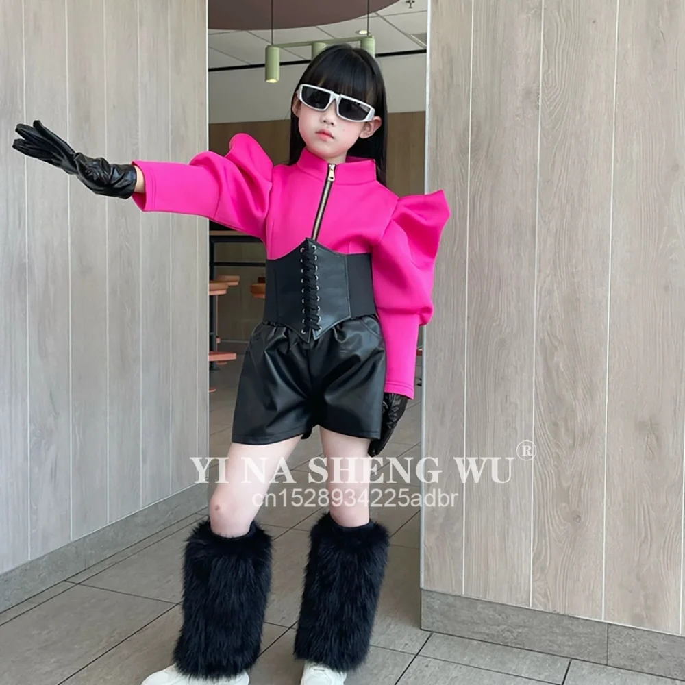 Crianças jazz dança traje meninas roupas de palco conjunto personalizado passarela desempenho roupas hiphop kpop competição wear rosa