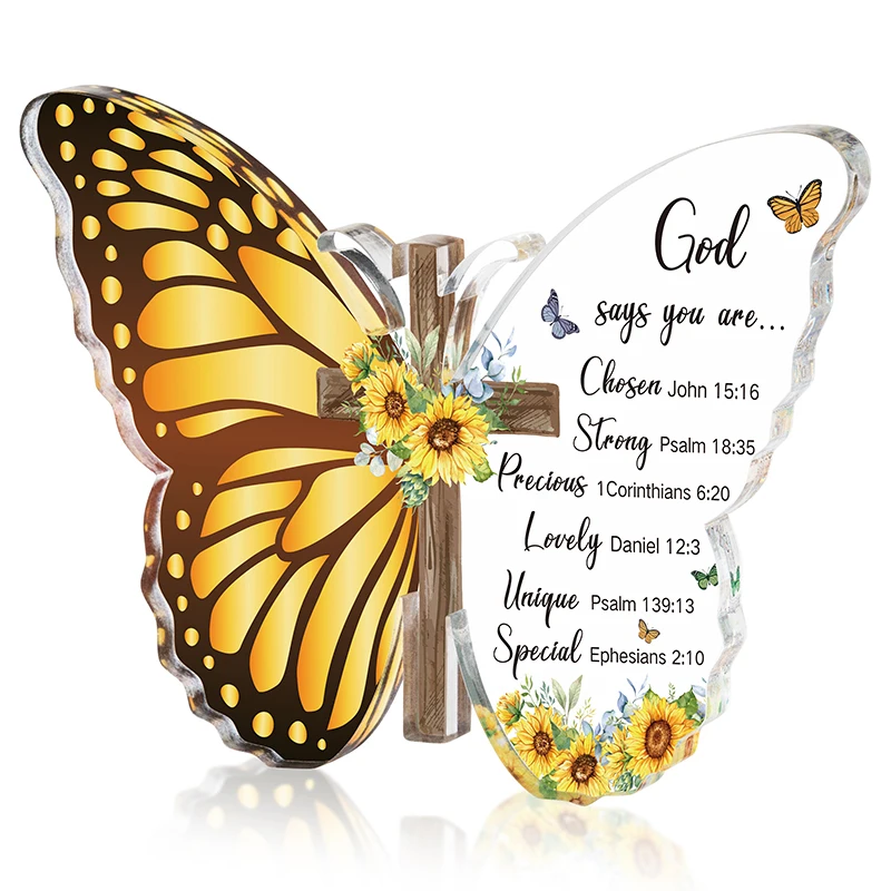 Butterfly Acrylic Ornaments Christian Gifts Butterfly Cross Prayer Home Decor Christian Keepsake  Baptismal Party Return Gift