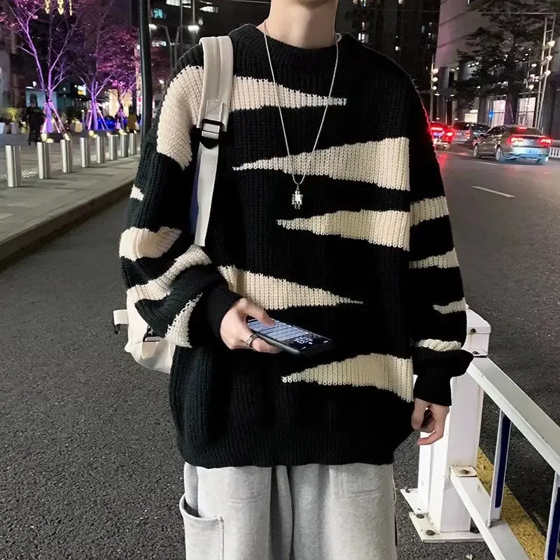 Sweater Pullovers Men College Couples Patchwork Design Fashion Casual Spring New Soft Loose Korean Style Ins All-match Vintage