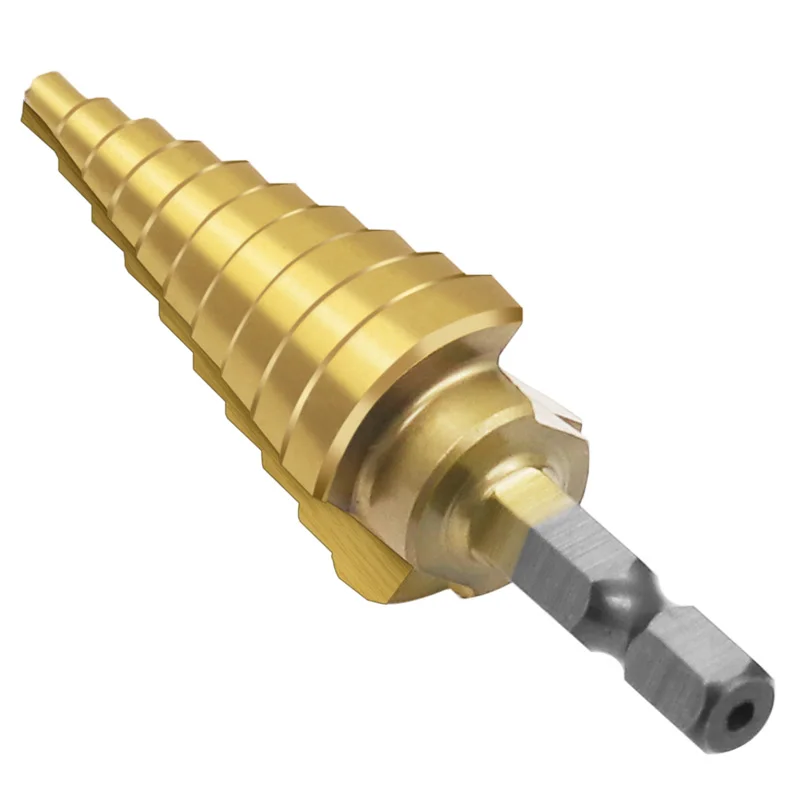 SenNan 1pcs 4-22 HSS Step Drill Bit Straight Groove Titanium Coated Wood Metal Hole Cutter 4241 High Speed Steel Core Drill Bit