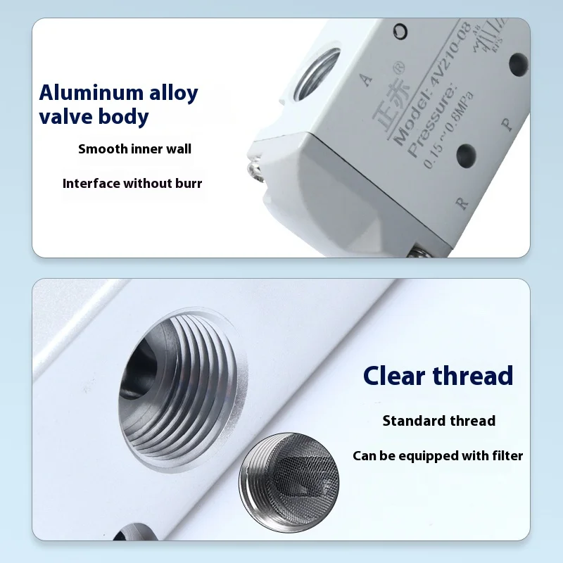 4V210-08 Reversing Solenoid Valve 24V/220V Pneumatic Control 2-Point Electronic Two-Position Five-Way for DC12V