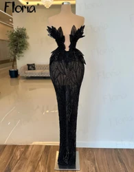 Solid Black Illusion Cocktail Dress Beading Mermaid Prom Dress for Occasion Arabic Birthday Wear Vestidos De Fiesta Custom