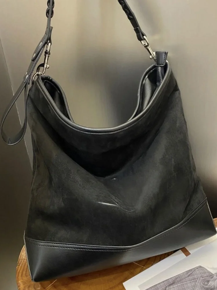 

Autumn Winter Suede oulder Bag Large Capaci Cowhide Tote Bag Underarm Single oulder Bag