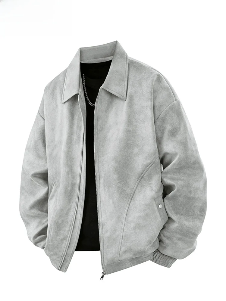 

Wassup Happy American Sle Suede Jaet Men's Loose Fit Turn-down Collar Trendy Outerwear for Couples Autumn Winter Clothes