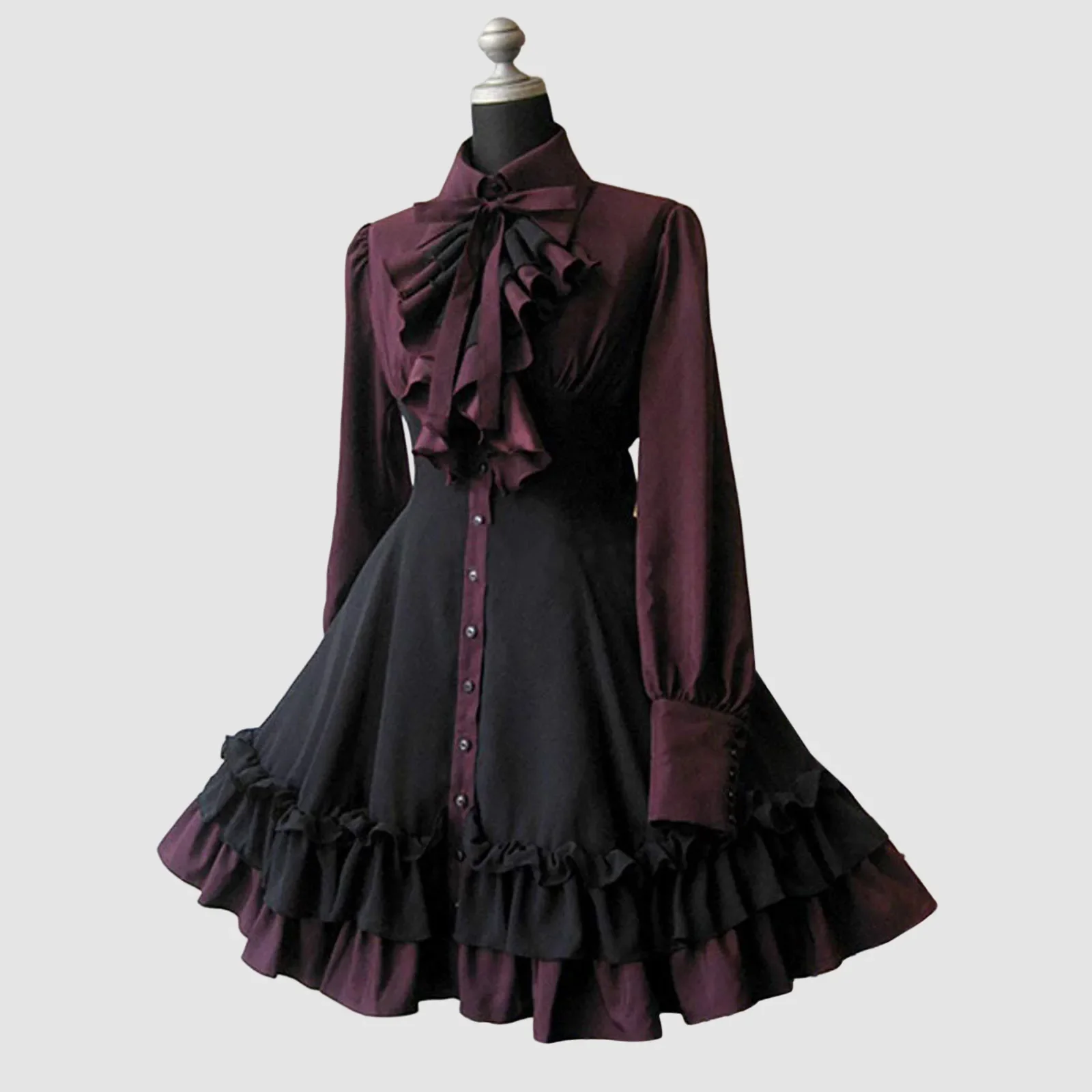 Vestido gótico de Lolita para mujer, traje elegante de talla grande con cuello de lazo, plisado, con cordones, Estilo Vintage, para otoño, 2023