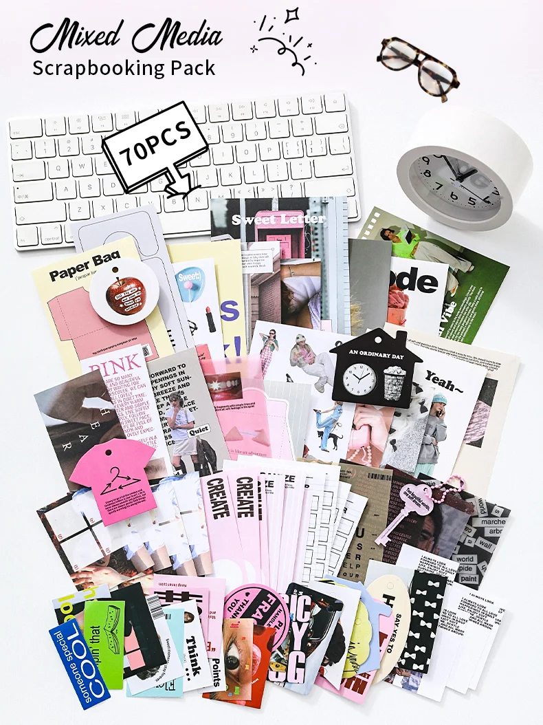 TIANZI 70 pcs Garden Post Office Collection Light Paper Material Pack DIY Handbook Collage Journal Notebook Scrapbook Envelope