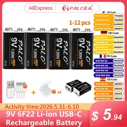 PALO 1200mAh Micro USB 9V Battery Rechargeable 9 Volt Li-ion 6F22 Lithium Battery for RC Helicopter Model Microphone Toy