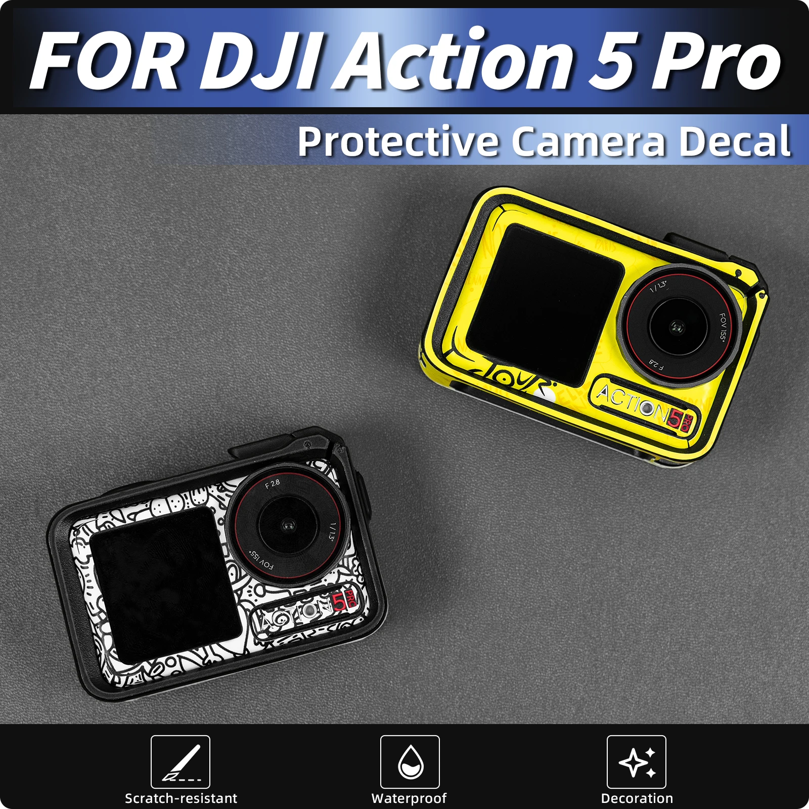 

For DJI Action 5 Pro Motorcycle Accessory 3M Adhesive High-Fit Stickers Anti-Scratch Wear-Proof Custom Mod Decor Protective Film