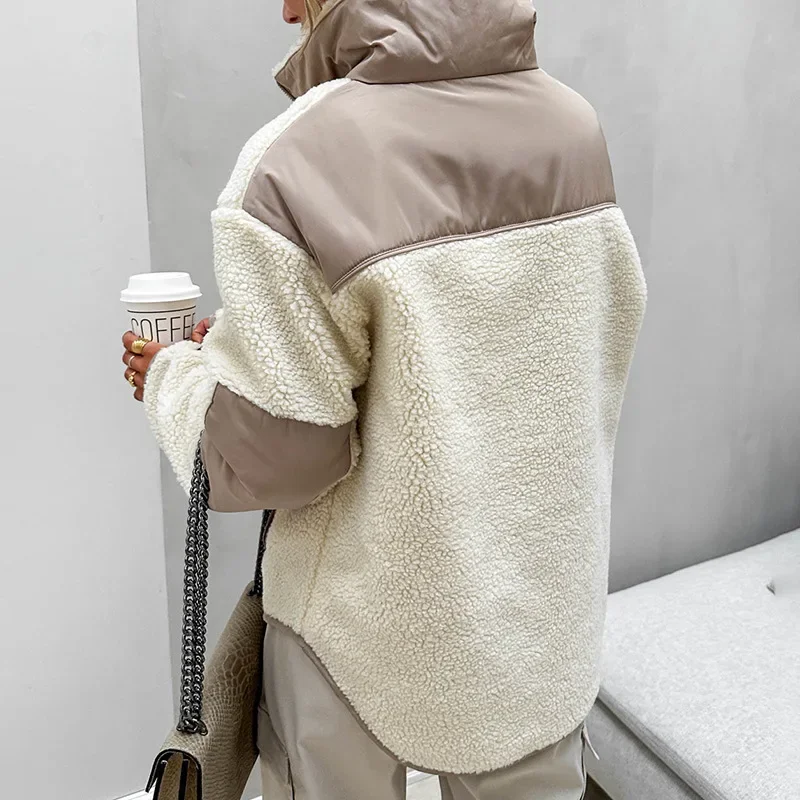 Women's Polar Fleece Top Stand Collar Zipper Decor Fleece Pullover Loose Warm Skin Friendly Antistatic Elegant Versatile Casual