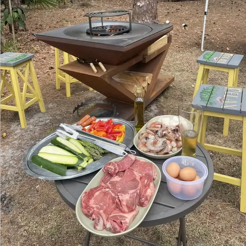 Big Game Style Charcoal Grill Metal Fire Pit for Home Cooking Outdoor BBQ Camping Portable Steel Barbecue Grate