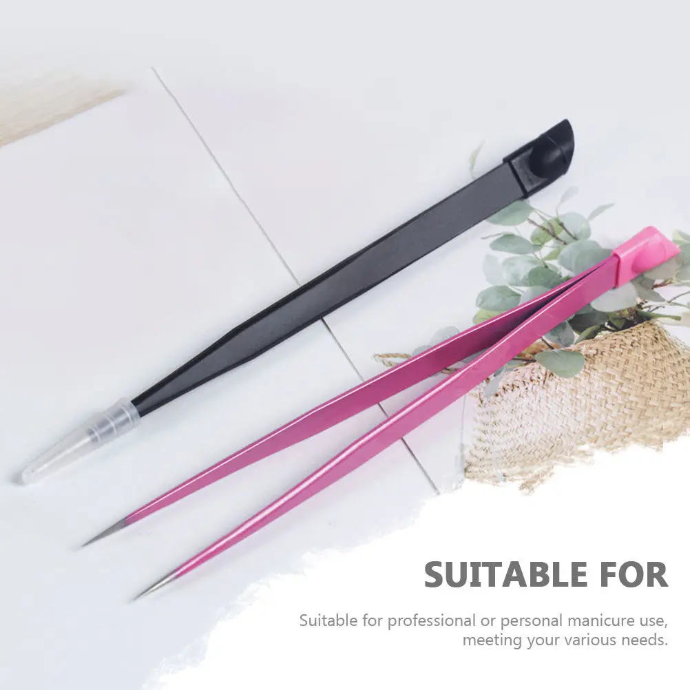 2Pcs Manicure Tweezers Multi-Purpose Two-Headed Stainless Steel Silicone Nail Art Tool Precision Embossing Sticker Pressing DIY