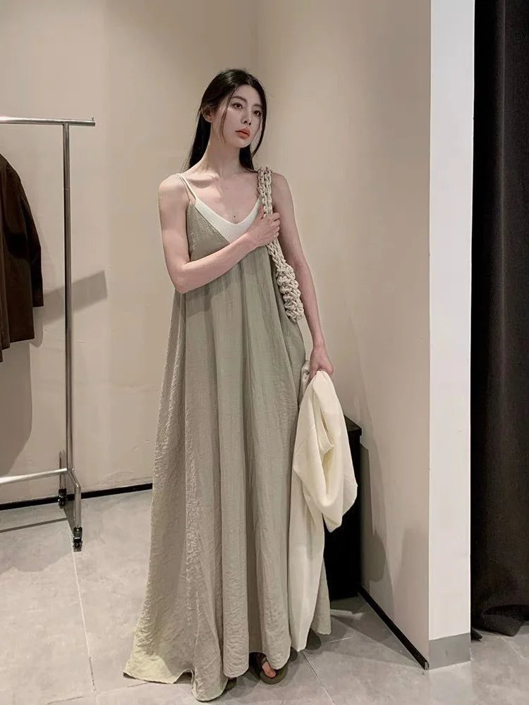 

plus Size Summer Dr Set Women's Strap V-Ne Midi Skirt Outerwear Casual A-Line Skirt Korean Sle Pear Body pe