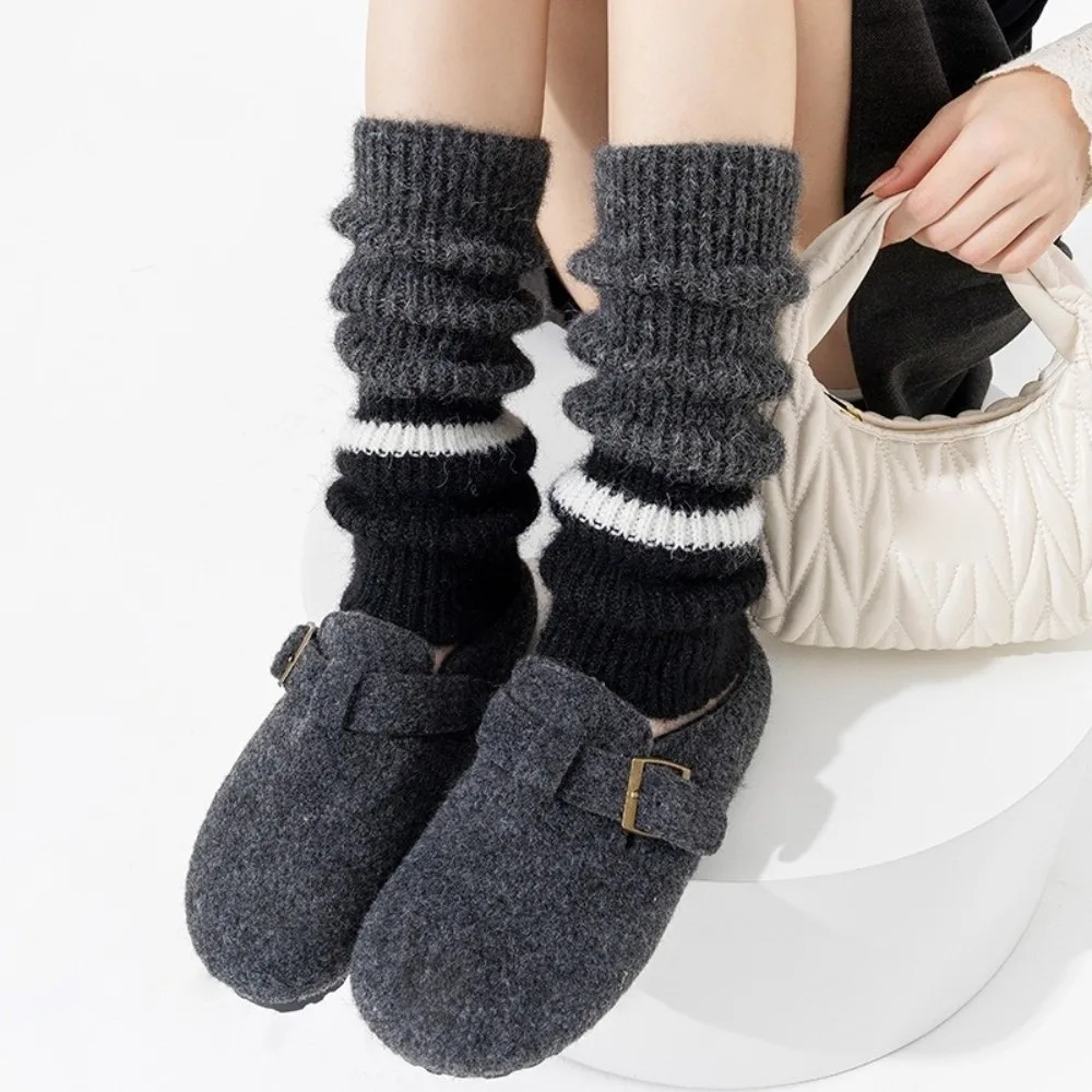 

New Solid Color Leg Warmers Thickened Knitted Bow Mid-Calf Sock Cashmere Harajuku Pile Sock Women