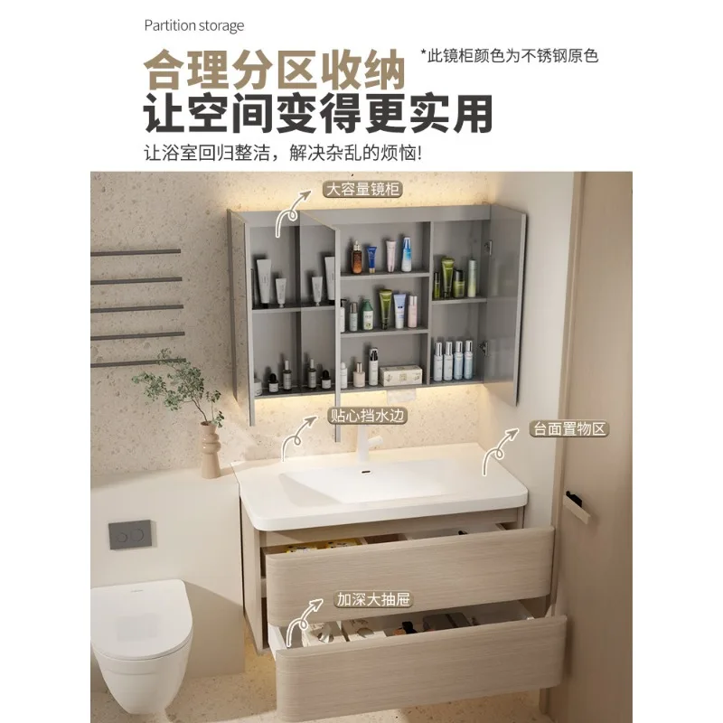 Stainless steel paint bathroom cabinet combination rounded corner ceramic integrated basin toilet washstand hand washbasin