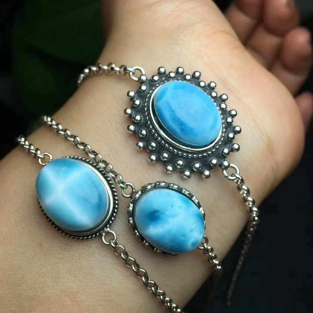 Unit One Bracelet 925 Silver With Elegant Designed Natural Larimar Crystal Healing Random Bracelet For Jewelry Gift