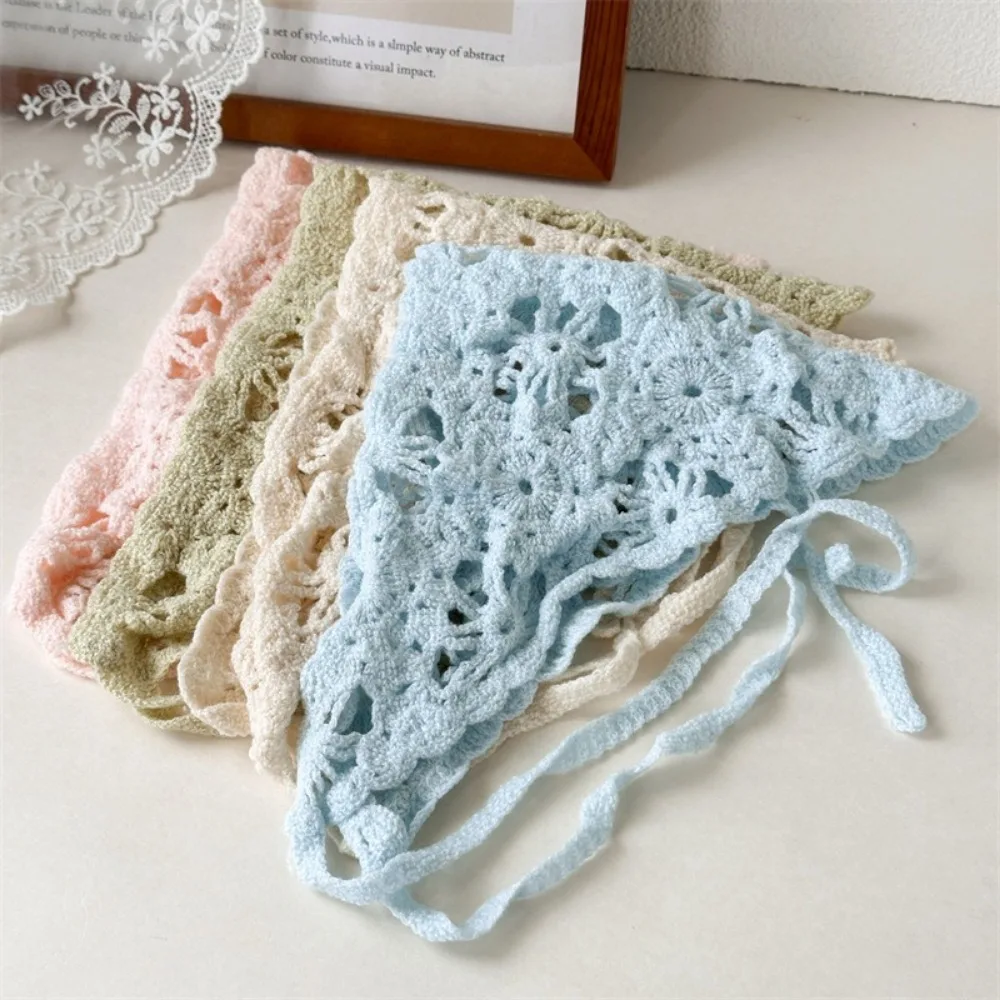 Fashion Handmade Knitted Headscarf Hat Hollowed Triangle Crochet Headband Sunshade Flower Headscarf Beach Photography