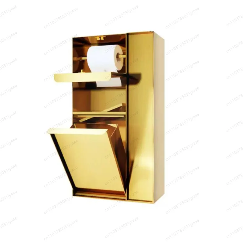 Stainless steel toilet trash can niche embedded hidden toilet brush rack tile niche cabinet