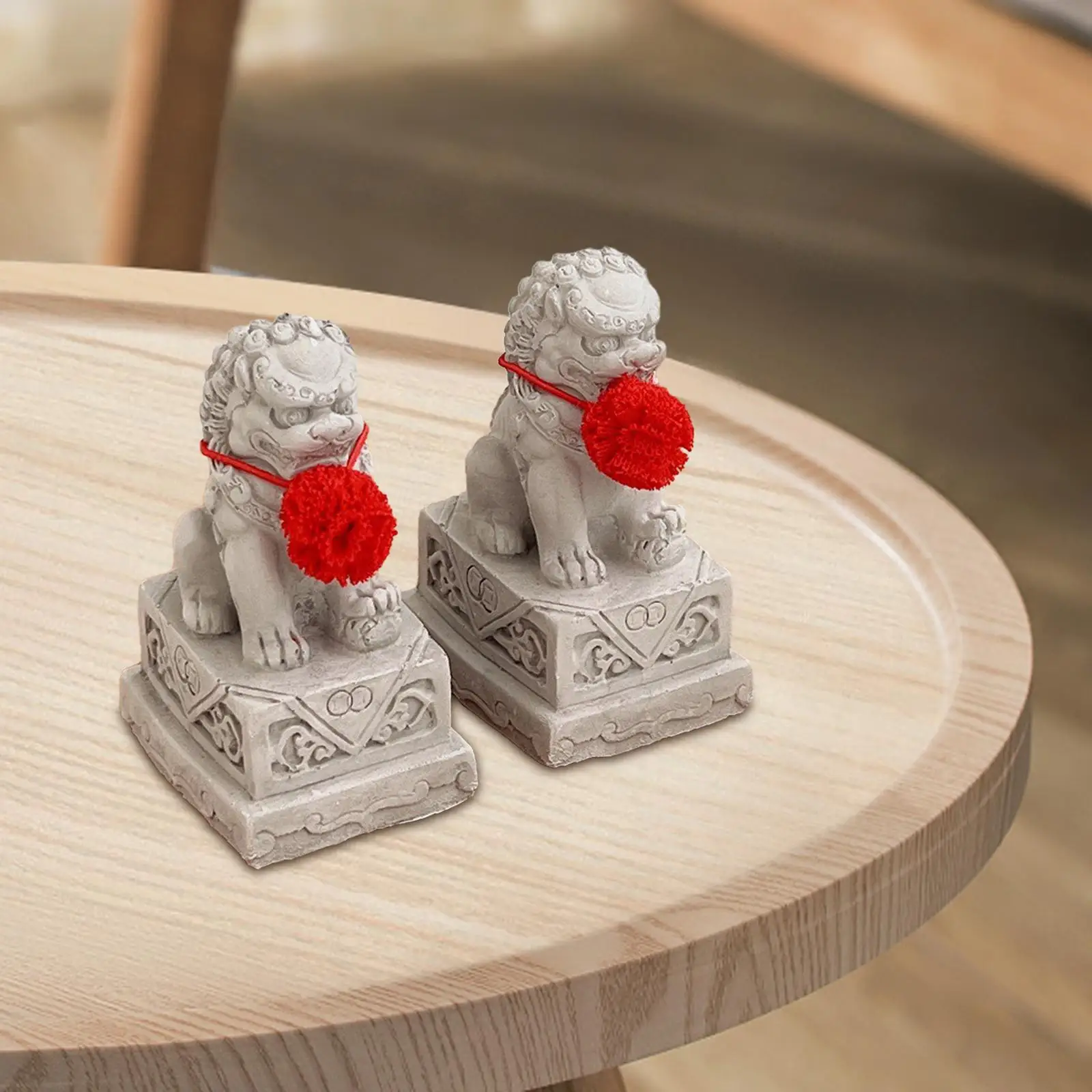 2 estatuas de perros Fu, estatuas de León de piedra asiática, decoración del hogar, figuritas en miniatura, decoración china de Feng Shui para mesa, chimenea y gabinete