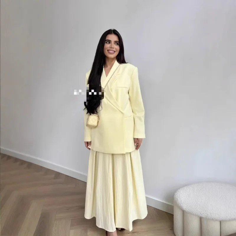 Traje de Blazer Holgado para Mujer, Estilo Casual, Cuello Camisero, Un Botón, Pantalones Cortos de Cintura Alta, Conjunto Formal para Verano/Otoño 2026