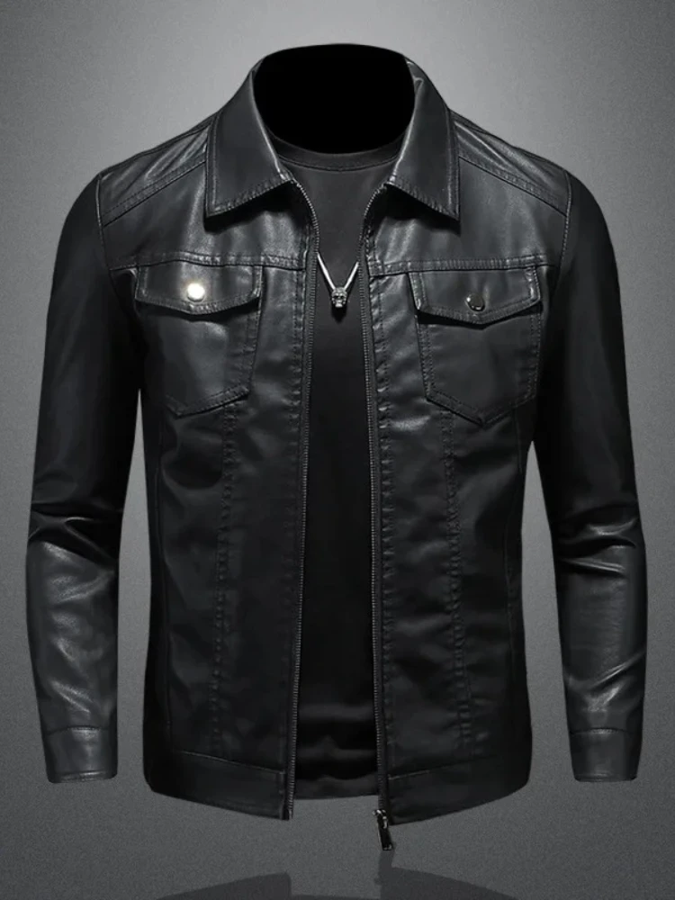 New 2025 Men's Leather Jacket Oversized Slim Motorcycle Biker Suit Autumn/Winter Thickened PU Leathers Waterproof Coat Man