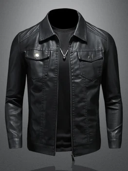 New 2025 Men's Leather Jacket Oversized Slim Motorcycle Biker Suit Autumn/Winter Thickened PU Leathers Waterproof Coat Man