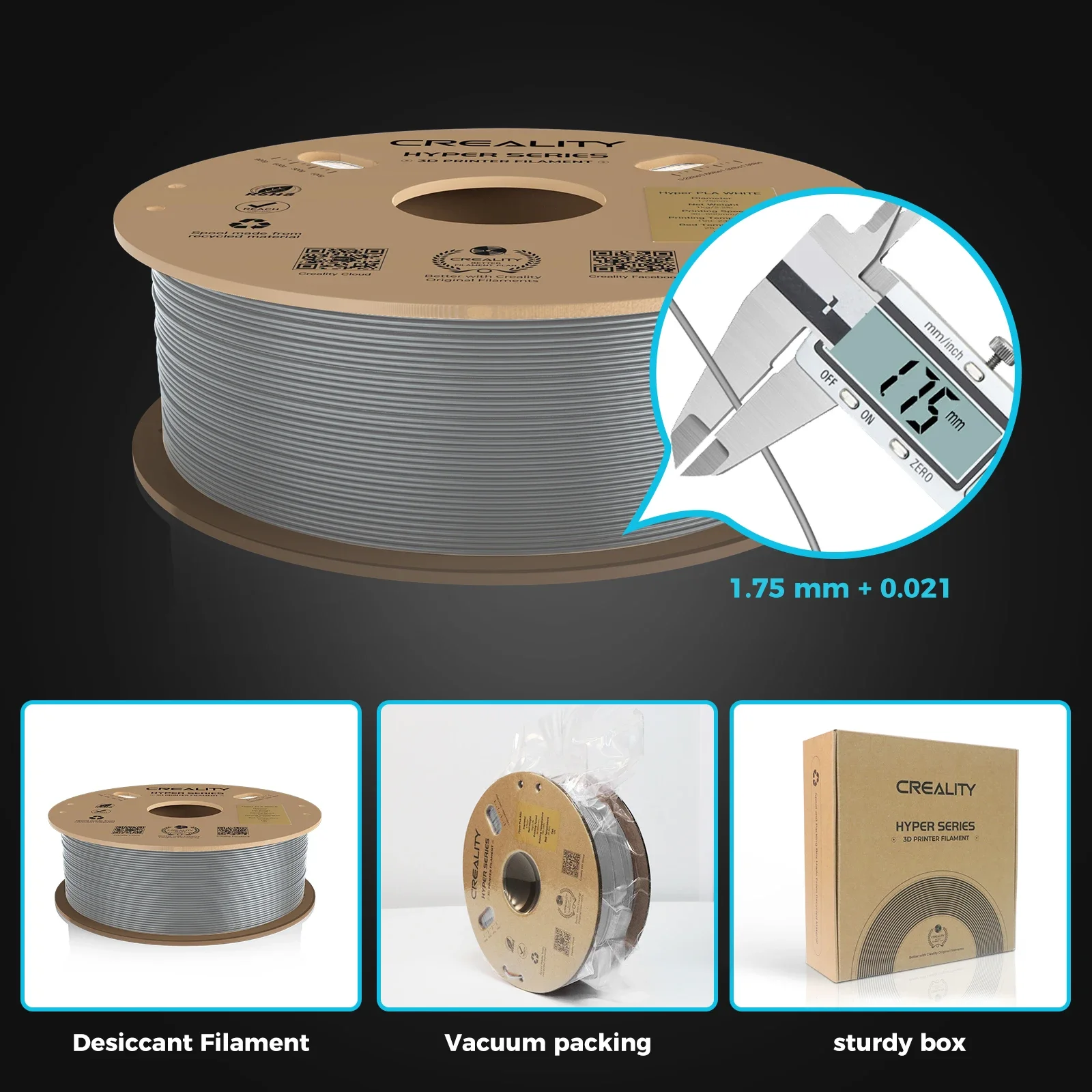 خيوط CREALITY Hyper PLA 1.75 مم 1 كجم 2 لفات من سلسلة Hyper PLA ثلاثية الأبعاد PLA للطابعة Creality K1/K1 Max/Ender-5 S1 FDM ثلاثية الأبعاد