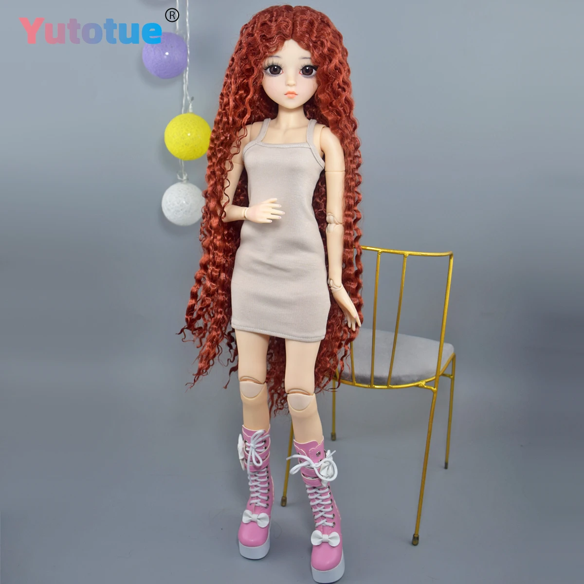 Lalka YUTOTUE o wysokości 60 cm, długa kręcona peruka, sukienka, buty, pełny zestaw, lalka BJD 1/3, realistyczna zabawka.