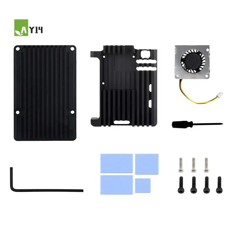 

AY14 -For Raspberry Pi 5 Aluminum Alloy Case Kit With Single Fan Protective Case For Raspberry Pi 5 Cooling