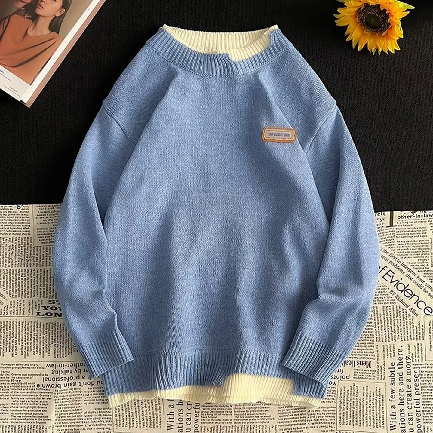 

Женский свободный вязаный свитер в стиле ретро в японском стиле, искусственный двухсекционный мягкий уютный осенний модный свитер Long Sve round Ne