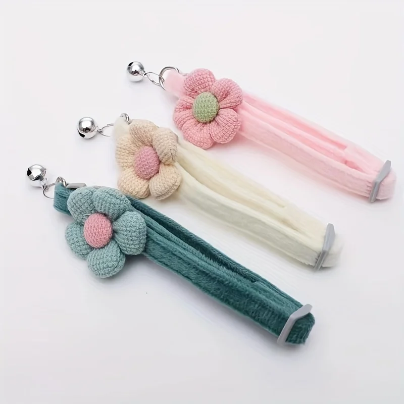 

Cute knitting Flower Bell Collar Adjustable Cat Necklace Pet Collar Traction Safety Buckle Necklace Small Dog Dog Supplies