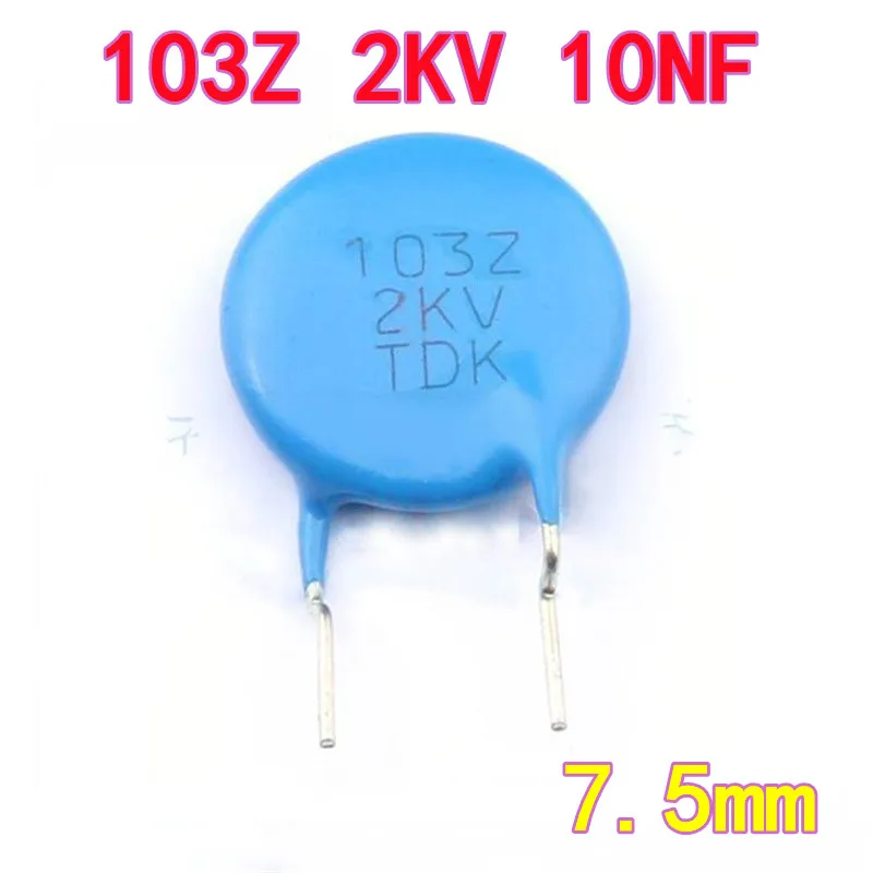 

10 шт. оригинальный керамический конденсатор 103Z 2KV (2000V) 10NF, CK45-E3DD103ZYNNA, 7,5 мм