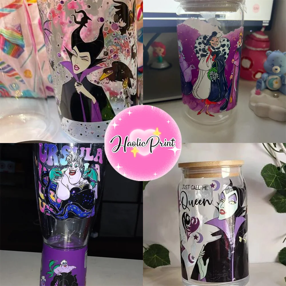 Disney Inspired Princess 16oz Libbey Glass Can UV DTF Wrap DIY Libbey Glass Can UV DTF Transfer Senior 3D Sticker Bad Witches