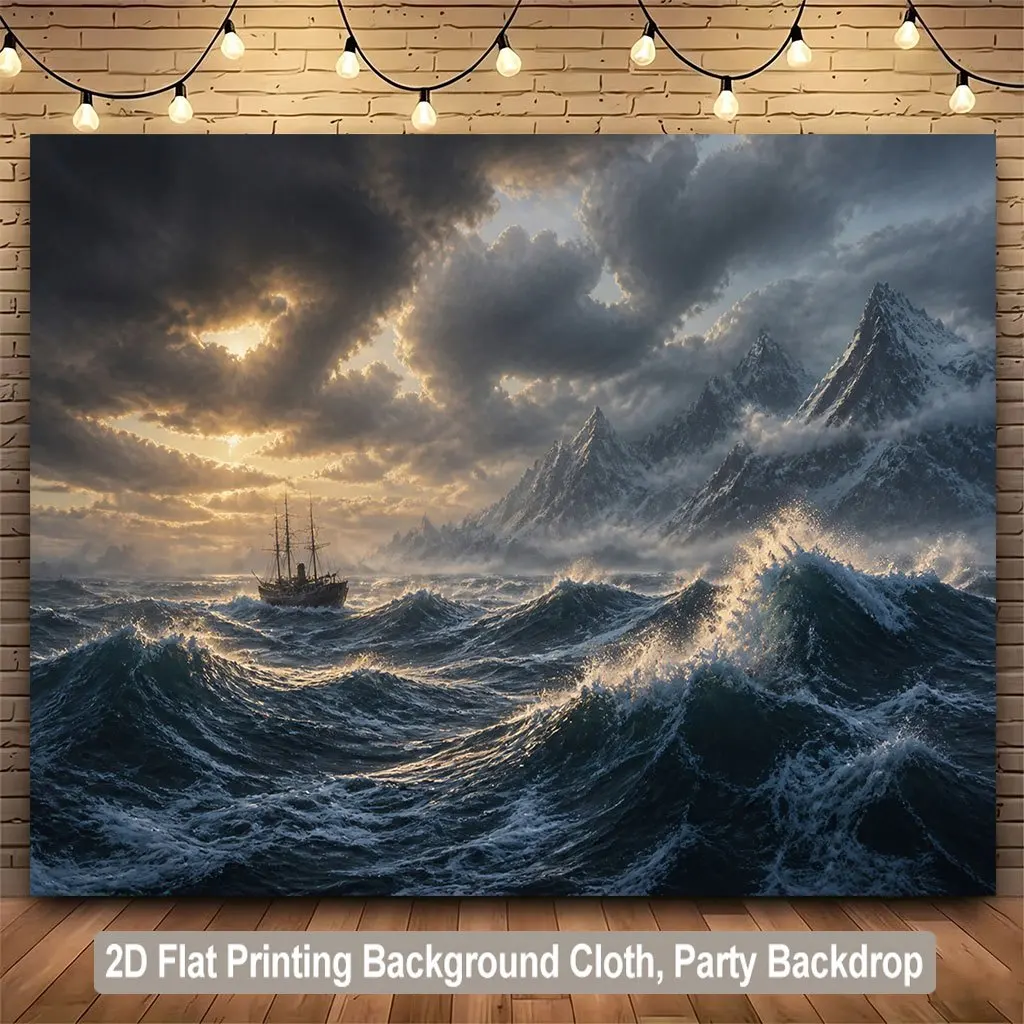 Dramatic Ocean Tapestry Wall Hanging Sea Landscape Nautical Decor Polyester Cloth Stormy Sailing Ship Mountain Adventure Home De