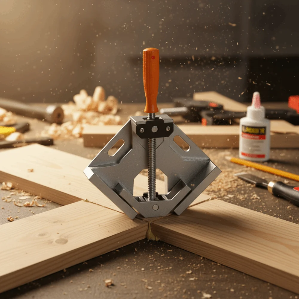 Verstellbare rechtwinklige Klemmen mit Schwenkbacke, rechtwinkliges Design, 90-Grad-Winkel, Holzbearbeitungsklemmen, Rahmen aus Aluminiumlegierung