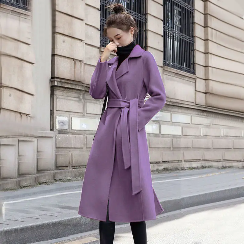 Autumn Winter Fashion Turn-down Collar Long Sleeve Solid Trench Women's Clothing Lacing Medium Long Styles Whisper High-end Tops