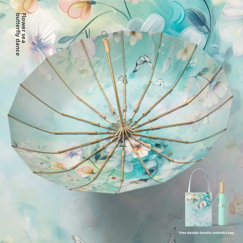 

32-piece folding umbrella for women, with sun protection and UV protection, reinforced and thickened design