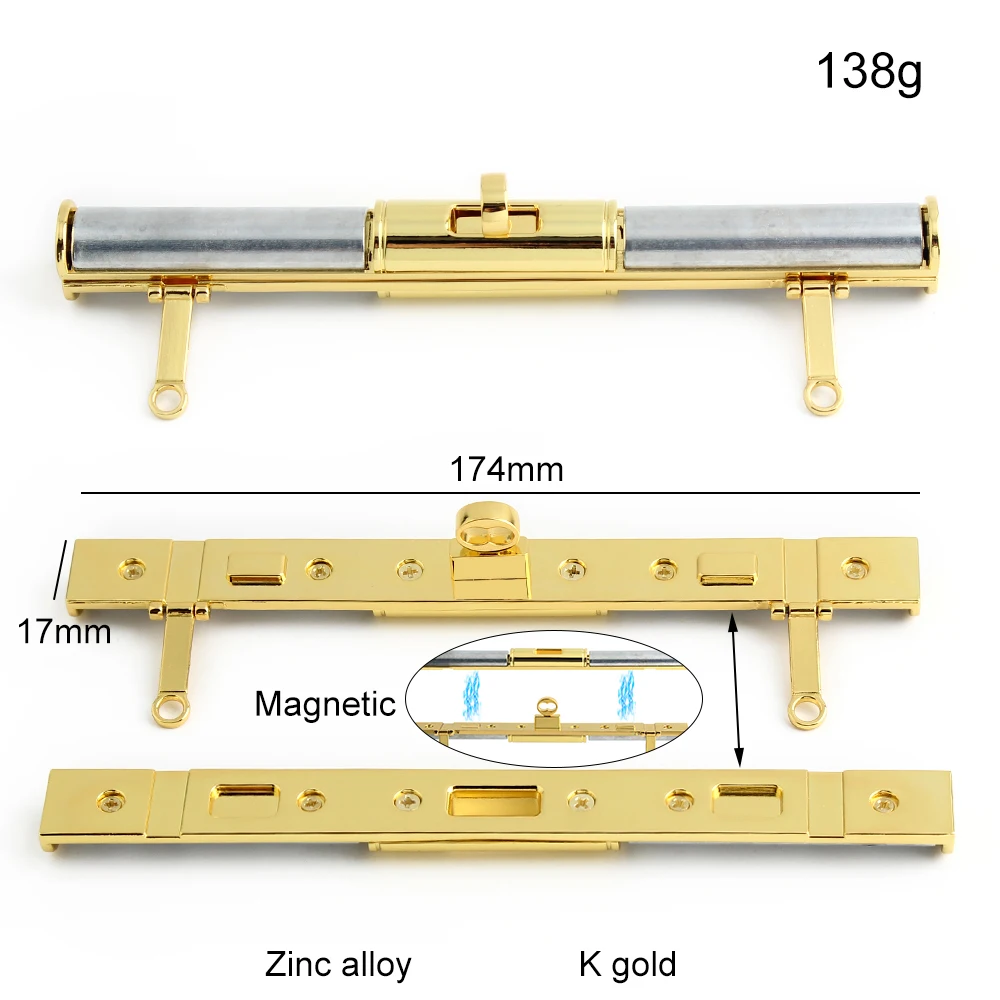 1/5/10PCS 174x17mm K gold Metal Clasp Twist Turn Lock With Screw Purse Frame For Ladies Handbag Bag Handle Kiss Lock Accessories