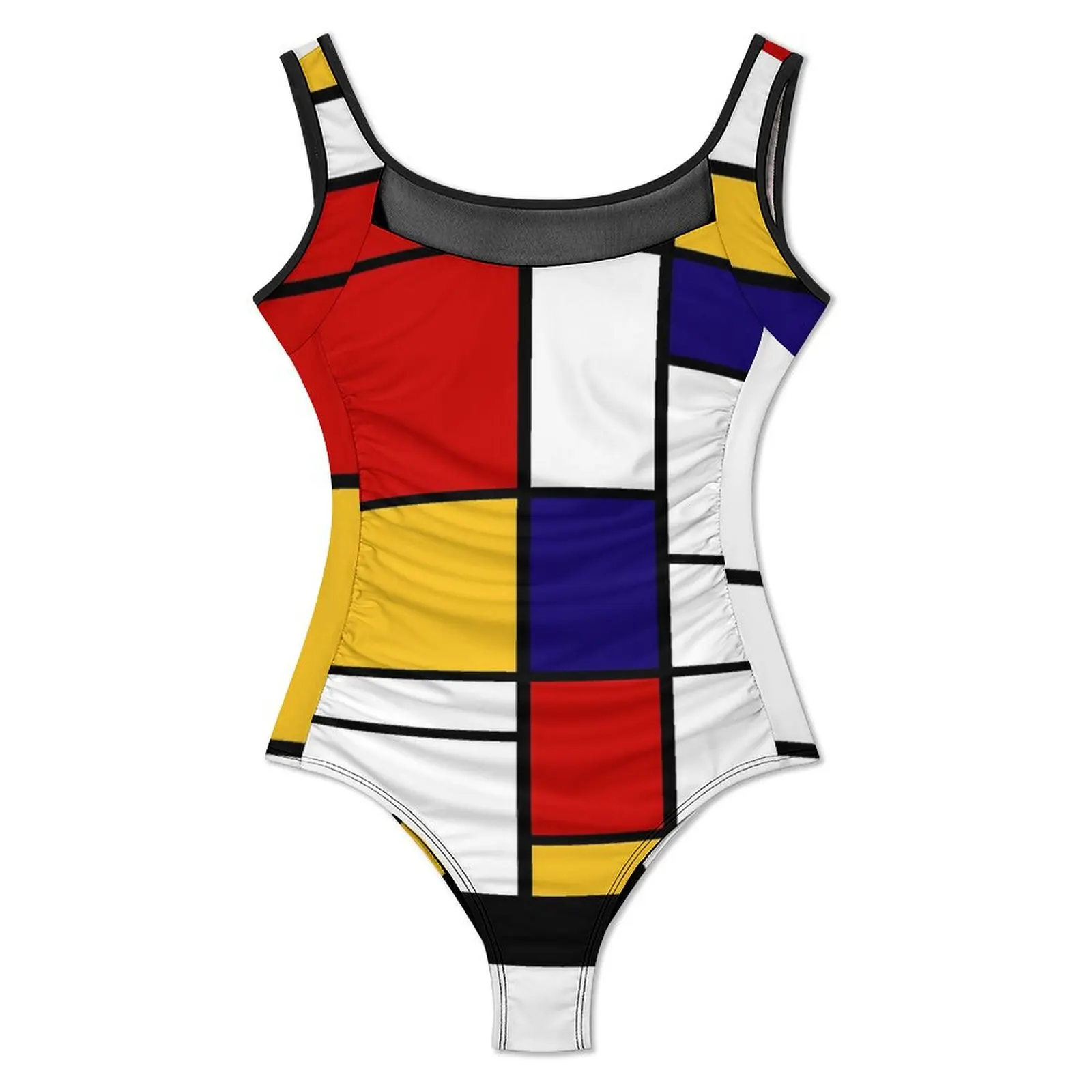 De Stijl Print Swimsuit Mondrian Inspired One Piece Swimwear Push Up Classic Bathing Suits Sexy Vacation Bath DIY Beach Outfits