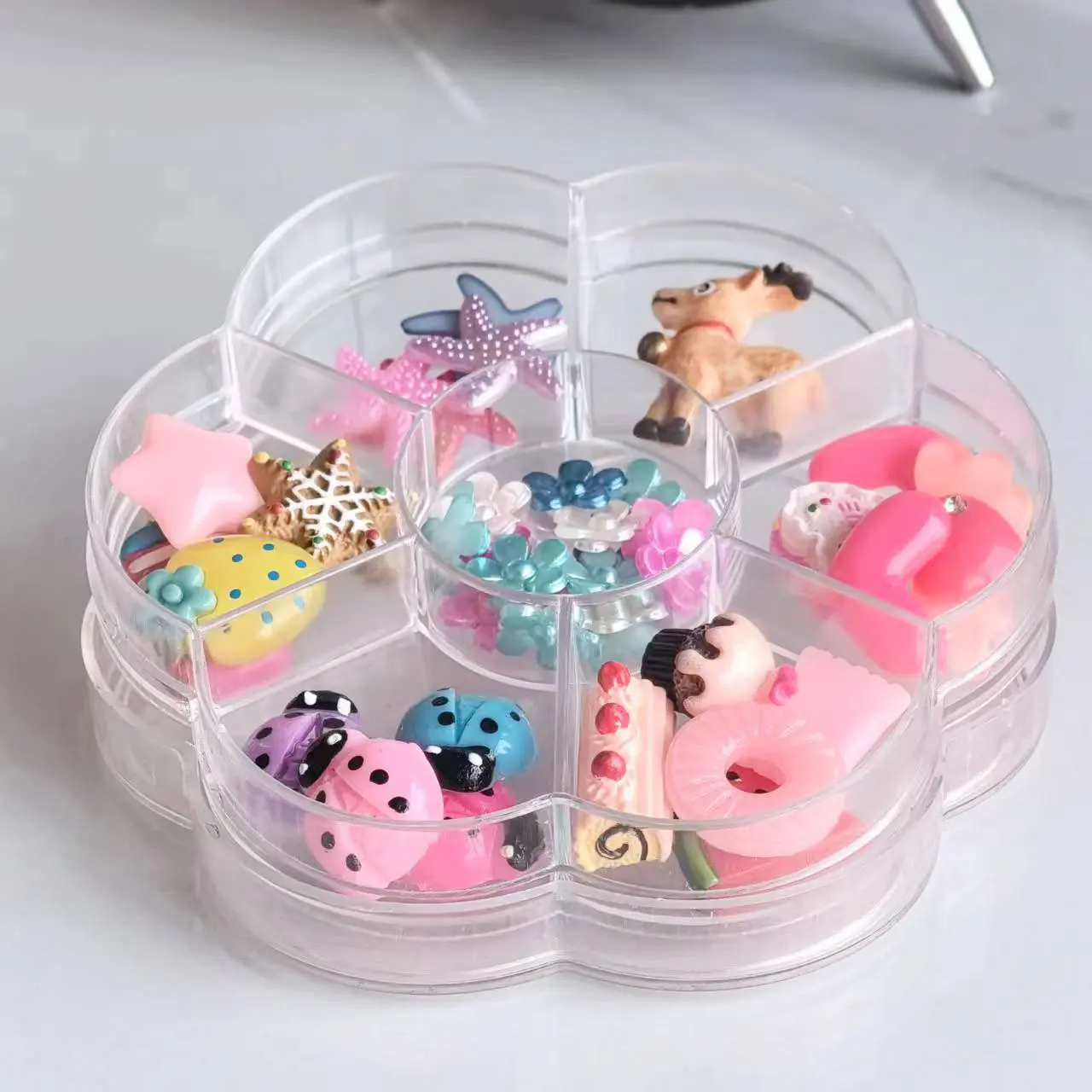 Flower Shape Clear Plastic Beads Charms Display Box Storage Case 7 Grids Small Items Sorting Container Practical Organizer