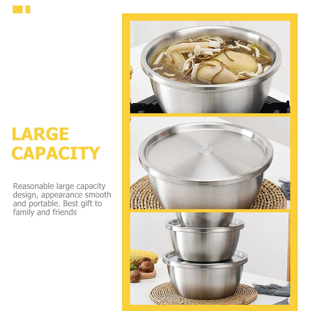 

Stainless Steel Pot Food Containers Mixing Bowls with Lids Large Organizer Meal Prep Metal