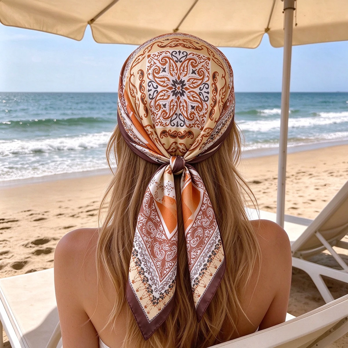 Luxury Paisley Print Women Square Scarf Imitation Silk Neckerchief Bandana Foulard Lady Shawl Scarves Wrap Head Hair Band Ties