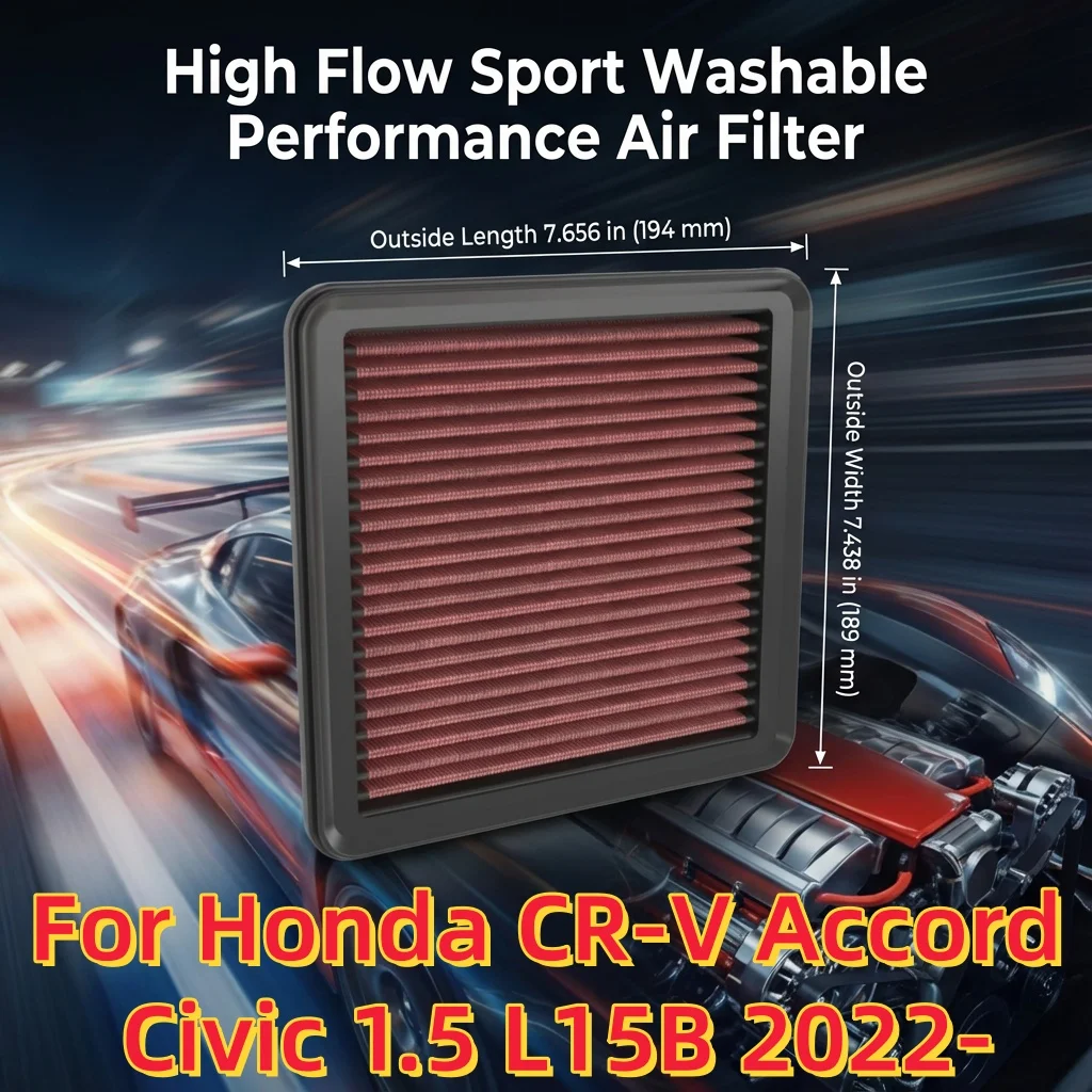 

For Honda CR-V Accord Civic 1.5 L15B 2022- High Flow Sport Washable Performance Panel Air Filter Replacement 33-5120 1722064AA00