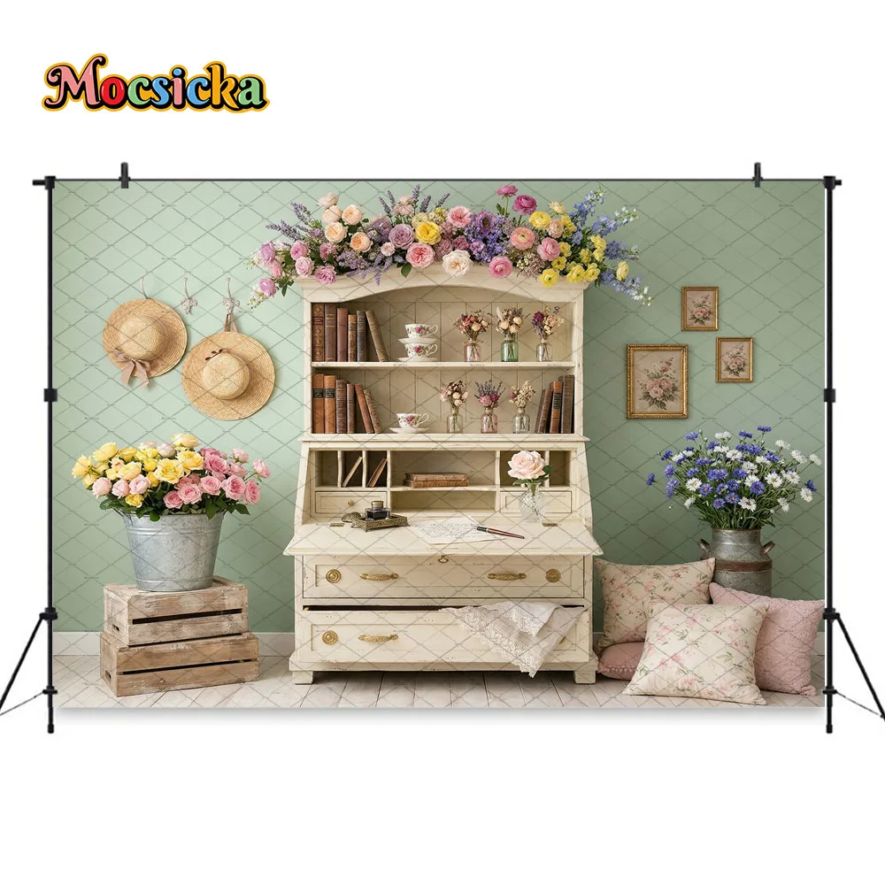 Mocsicka Backdrop Photography Spring Flower Shop Rustic Floral Cottage Photography Background Baby Shower Birthday Wedding Photo