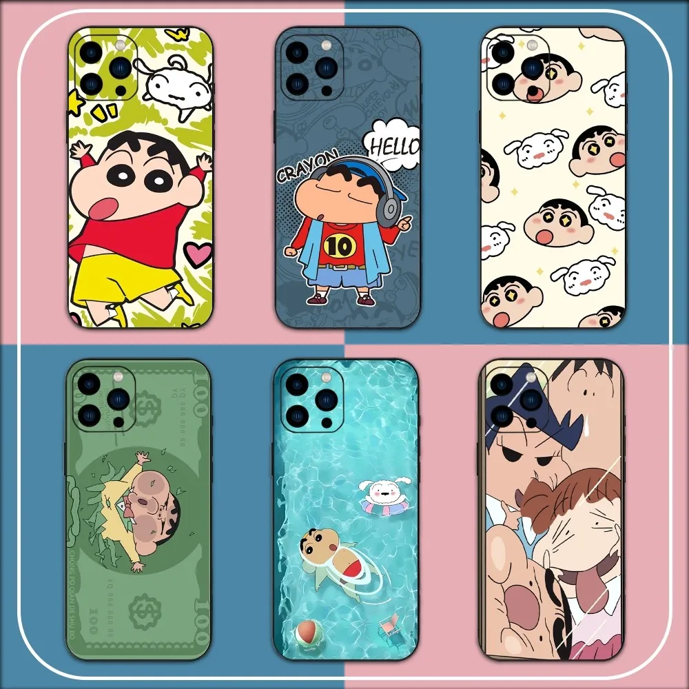 Bilibili C-Crayon S-Shin C-chan Phone Case For iPhone 15 14 13 12 11 Pro Max mini XS XR X 8 Plus SE Black Cover