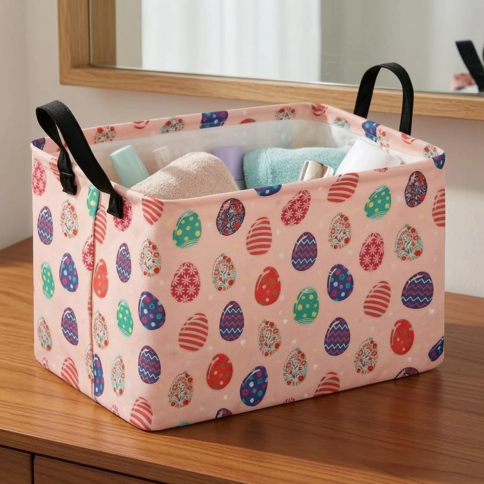 Cotton Linen Storage Basket Open Top Cotton-Linen Basket Sturdy Easy to Clean for Nursery, Car Trunk