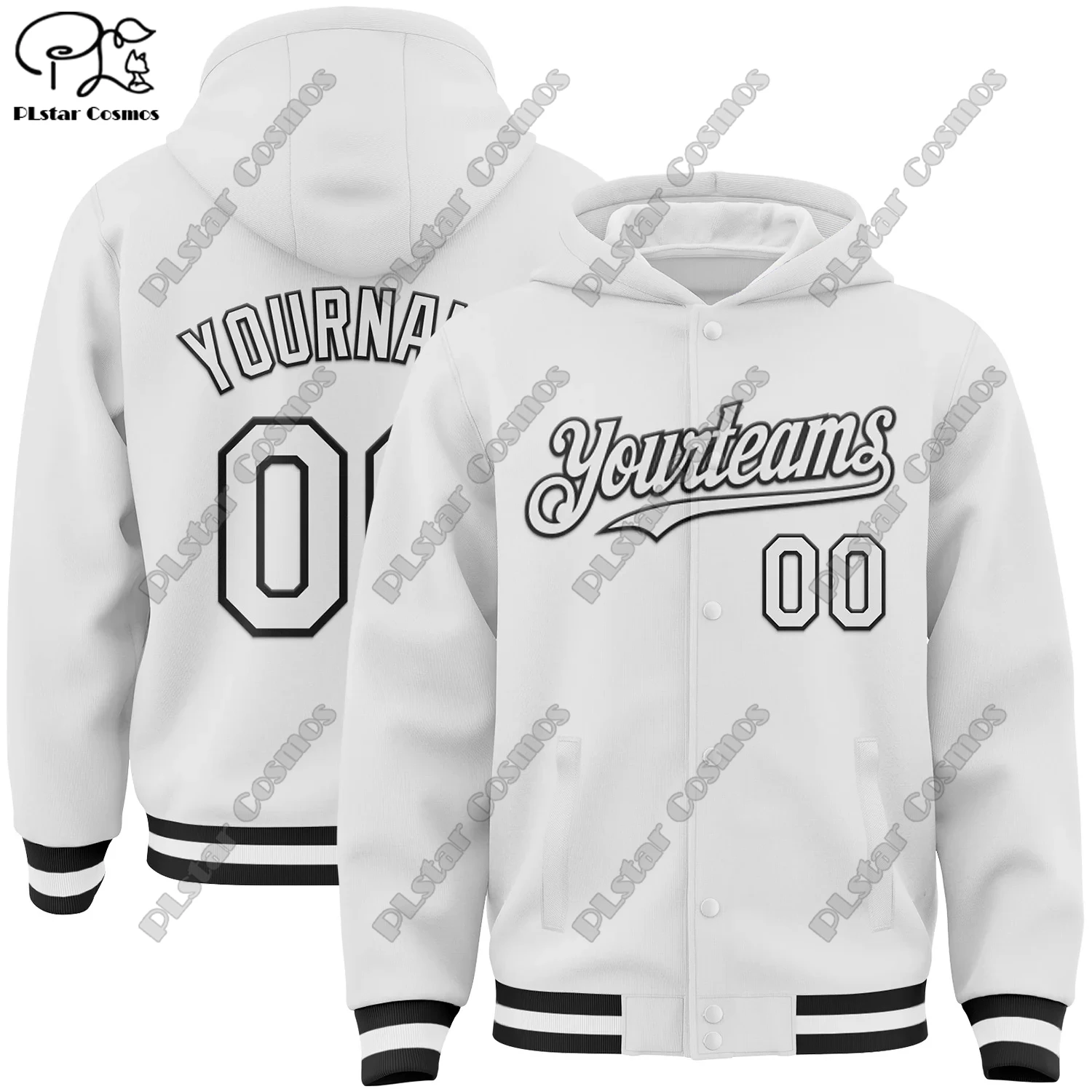 New 3D printing customized team name name number white genuine full snap jacket hoodie unisex winter new product -1