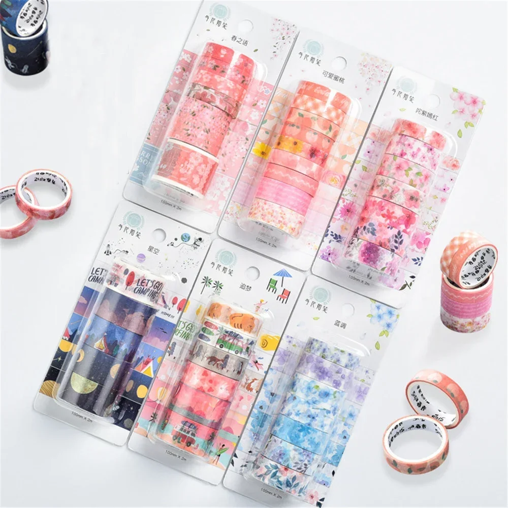 6/7 buah pita Washi bunga sakura merah muda selotip perekat alat tulis lucu perlengkapan stiker foto susu buku tempel DIY