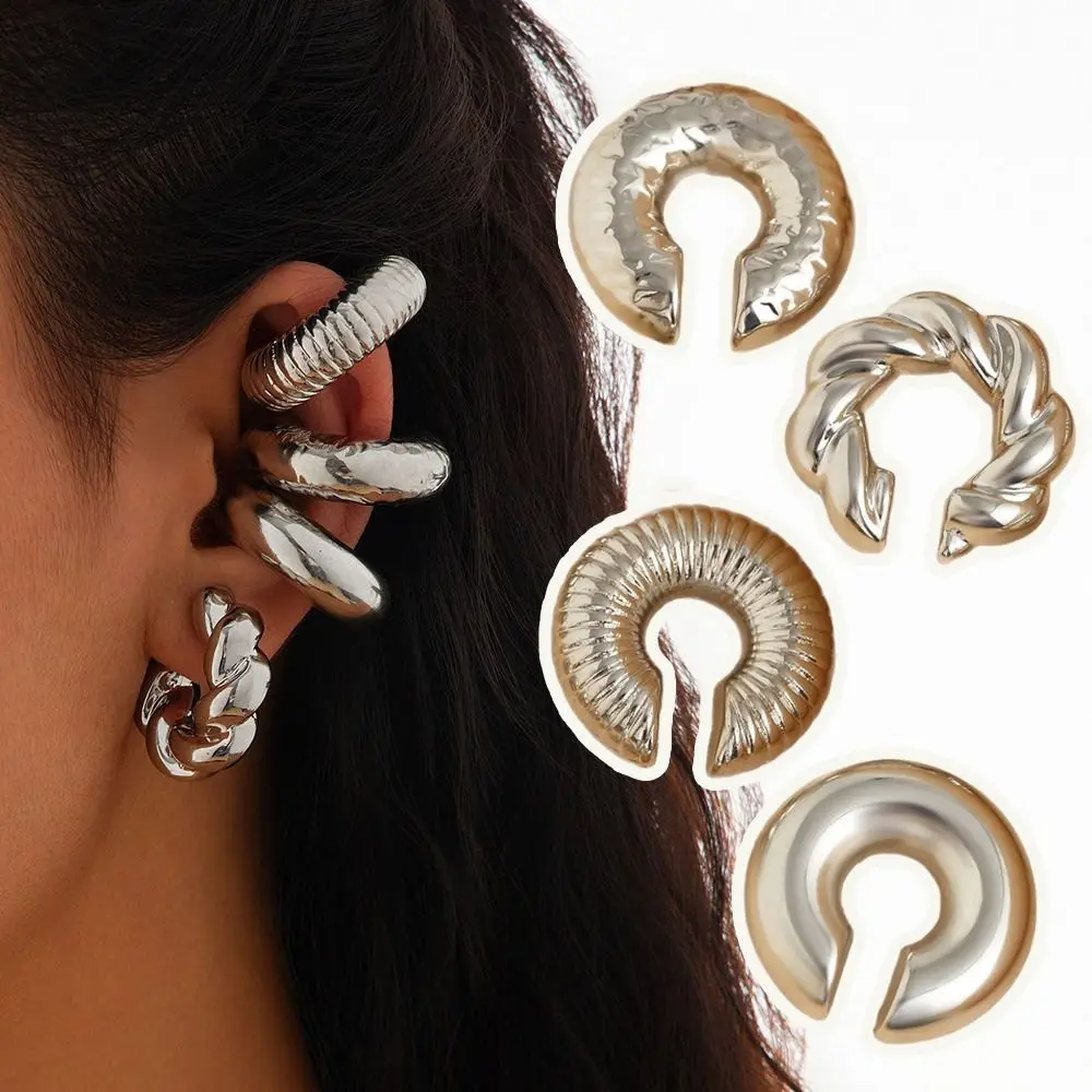 4 Uds. Clip de oreja acrílico Simple en forma de C, pendientes de aro con Clip de Color dorado y plateado no perforados, pendiente Punk de Hip Hop para mujer
